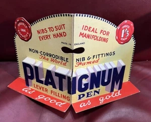 SUPERB VINTAGE PLATIGNUM FOUNTAIN PEN COUNTER TOP 3D CARD ADVERTISING SIGN - Picture 1 of 6