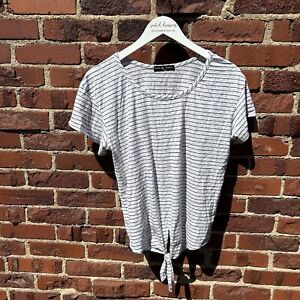 Kim & Cami T-Shirt Striped Gray White Tie Front Relaxed Fit Casual Lightweight L