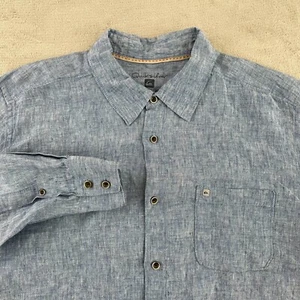 Quiksilver Shirt Men Large Blue Chambray 100% Linen Long Sleeve Beach Surf NWOT - Picture 1 of 9