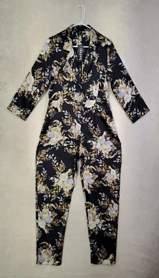 Mono para mujer Boohoo 12 negro floral 100 % poliéster manga 3/4 cuello calce alto Foto 1 de 4