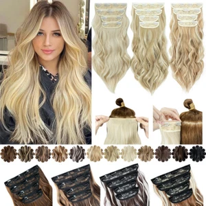 CLIP EN EXTENSIONES DE CABELLO 22 PULGADAS LARGO EXTRA GRUESO 4 PIEZAS CABEZA COMPLETA BALAYAGE NATURAL - Imagen 1 de 24
