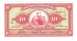 Peru - 1965 10 Soles de Oro Banknote (P-88) - Nice! - Picture 1 of 2