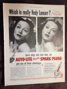 Vintage 1948 AUTO-LITE SPARK PLUGS Magazine AD~HEDY LAMARR~Wilson Pork Sausage - Picture 1 of 2