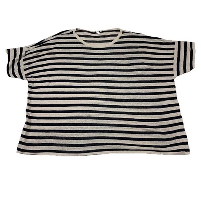 Suéter Top Eileen Fisher Negro Tostado Orgánico Lino Rayas Cuadrado Plus 2X Para Mujer N1 Foto 1 de 4