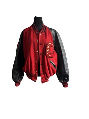 Jaqueta Letterman Vintage Anos 60 Campbell Chillicothe Lã Vermelha/Couro Preto - Imagem 1 de 4