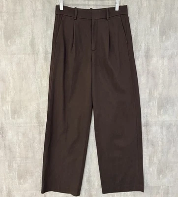 Pantalones rectos holgados Madewell para mujer talla 0 sarga drapeada marrón pierna ancha preppy Foto 1 de 4