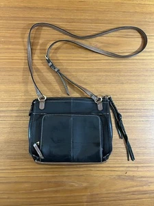 Vintage Tignanello Black & Brown Genuine Leather Crossbody Purse W/ Dust Cover - Imagen 1 de 14