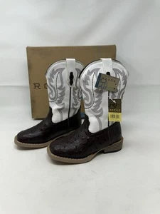 Roper Unisex Boots Brown White Size 10 Little Kids Bumps Square Toe Faux Leather - Picture 1 of 10