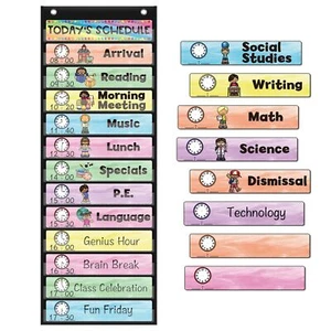 Daily Schedule Pocket Chart 13+1 Pocket with 21 Dry-Erase Cards Classroom Must - Picture 1 of 7