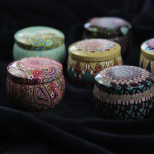Vintage Floral Printed Empty Candle Tin Jar Candy Box Spices Sweets Storage Case - Picture 1 of 28