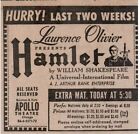 1949 "Laurence Olivier's Hamlet" William Shakespeare journal de Chicago ad 4x4"