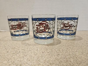 Set of 3 Different Pepsi-Cola Stained Glass Tiffany Style Lowball Glasses - Picture 1 of 5