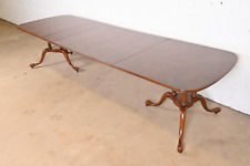 Georgian Mahogany and Burl Wood Double Pedestal Extension Dining Table by Irwin