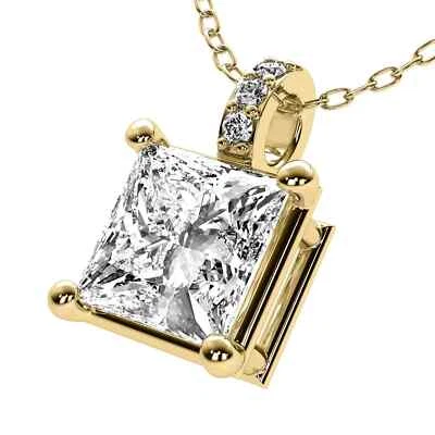 Кулон из 10-каратного желтого золота 1,03 карата с одним бриллиантом принцессы выращенный в лаборатории цепочка 18 дюймов - Изображение 1 из 4
