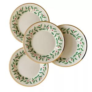 Lenox Christmas Holiday Holly and Berry Salad Plates Set Of 4 - Picture 1 of 11