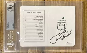 TARJETA DE PUNTUACIÓN DE MAESTROS FIRMADA POR JORDAN SPIETH BECKETT BAS CERTIFICADO DE AUTENTICIDAD AUTOMÁTICO CAMPEÓN 2015 - Imagen 1 de 2