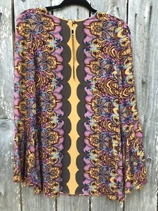 FREE PEOPLE Womens Boho Festival Mini Deep V Keyhole Tunic Dress Sz 2 6655⭐️ - Picture 1 of 9