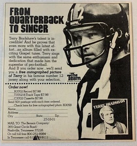 1980 TERRY BRADSHAW pubblicità per album omonimo LP ~ DA QUARTERBACK A CANTANTE - Foto 1 di 1