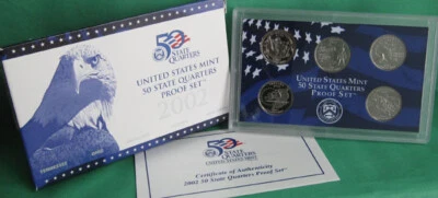 2002 S Five Coin State QUARTER Proof 5 Coin Set Statehood 25c Coins Box and COA - Image 1 of 3