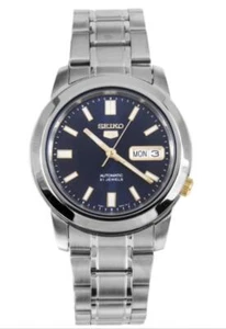 Seiko 5 SNKK11K1 Mens Stainless Blue Dial Gold Accent Dress Automatic Watch - Picture 1 of 4