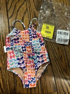 J Crew Kids Crewcuts Girl swimsuit Pink Fuchsia Multi Butterfly Brand New Size 2 - Picture 1 of 5