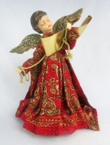 Vintage Koestel Handarbeit West Germany Wax Angel in Red Brocade 13" Tree Topper - Picture 1 of 11
