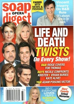Soap Opera Digest Magazine September 16 2019 Vincent Irizarry Sharon Case - Image 1 of 3