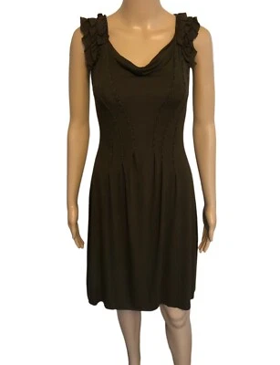 Bailey 44 Brown Jersey Knit Dress Sz Small Sleeveless Sheath Pink Tuck Ruffle - Image 1 of 4