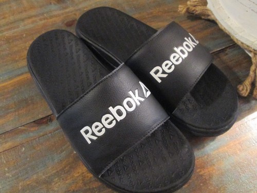 Reebok Uomo Slides Nero Bianco Slip On Uomo Taglia 9 EUR 42 Scarpe Estive