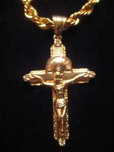 COLGANTE CRUZADO & 22"" 6MM CADENA DE CUERDA CHAPADO / CRUZ Y CADENA LAZO 22"" 6MM LAMINADA - Imagen 1 de 5