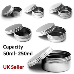 50ml-250mml Metal Storage Tin Jar Small Round Craft Stash Pot Lip Balm Cosmetics - Picture 1 of 6