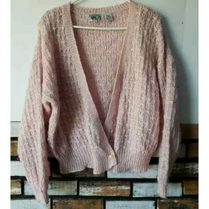 Cárdigan de Colección Años 80 Rosa Ninon Fuzzy Tejido Cottagcore Abuela Suéter Talla L - Imagen 1 de 5