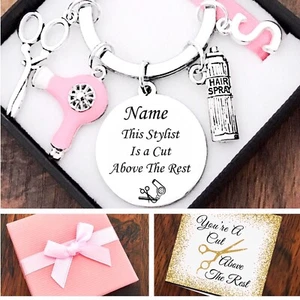 FRISEUR GESCHENK, PERSONALISIERT, HAARSTYLIST, ROSA HAARTROCKNER, SCHLÜSSELRING - Bild 1 von 2