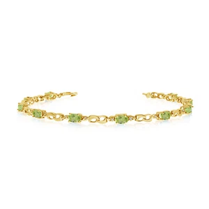 10K Yellow Gold Oval Peridot and Diamond Link Bracelet - Picture 1 of 3