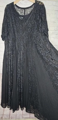 Vtg 90s Black Sheer Lace Whimsigoth  Renaissance Gothic Witchy Maxi Dress Sz 16 - Image 1 of 4