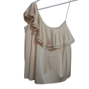 SMF Champagner Satin Lagenlook Rüschen One Shoulder Top Größe Small - Bild 1 von 8