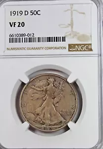 1919-D Walking Liberty Half Dollar : NGC VF20 - Picture 1 of 4