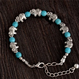 Turquoise Bead Elephant Bracelet A114 - Picture 1 of 2