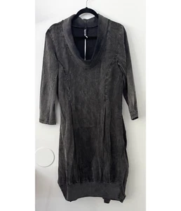 INIZIO Langarm Wasserfallausschnitt Taschen Kleid Damen Large grau Made Italy Tencel - Bild 1 von 21