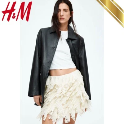 H&M S/S 2025 Eyelet Frilled Chiffon Short Skirt Cream Women - HM Original - Image 1 of 4