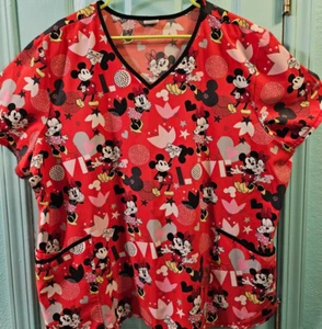DISNEY MICKEY & MINNIE MOUSE Print Women’s Scrub Top Polyester/Spandex 3XL - Picture 1 of 3