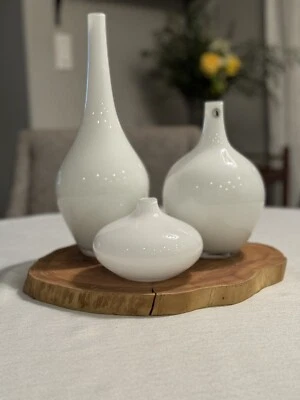 "JUEGO DE JARRÓN IKEA SALONG VIDRIO ARTÍSTICO BLANCO DISEÑADO POR JOHANNA JELINEK 4"" 8"" 12""" Foto 1 de 4