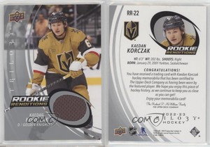 2022-23 Upper Deck Trilogy Renditions Jersey Kaedan Korczak #RR-22 Rookie RC