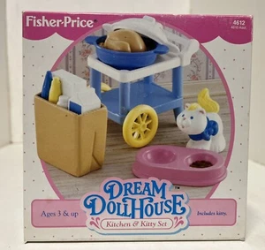 Vintage 1995 Fisher Price Dream Dollhouse Kitchen & Kitty Set Accessories w/ Box - Picture 1 of 2