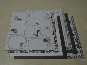 SALE!! 8.5" x 11" DCWV PAPER - BLACK/WHITE FLORAL PRINTS #1 - 9 SHEETS - NEW!! - Picture 1 of 10
