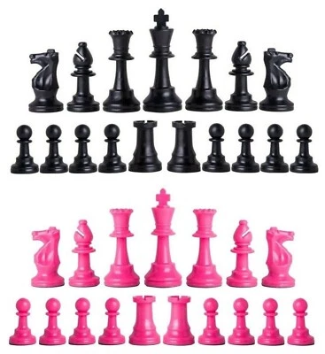 Piezas de ajedrez Staunton triple peso - Juego completo 34 negro y rosa - 4 reinas   Foto 1 de 3