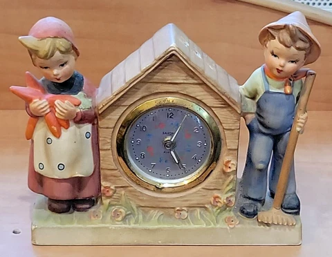 Porcelain Saxony Alarm Clock, Hummel Style 1950's Cover