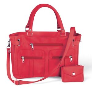 Women Zippered 6 Pocket Microfiber Handbag Color Red