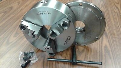 10  3-JAW SELF-CENTERING LATHE CHUCK Top&bottom Jaws W. L0 Back Adapter Plate • 275.66£