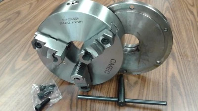 CME/SANOU 10" 3-JAW SELF-CENTERING LATHE CHUCK top&bottom jaws w. L0 back adapter plate